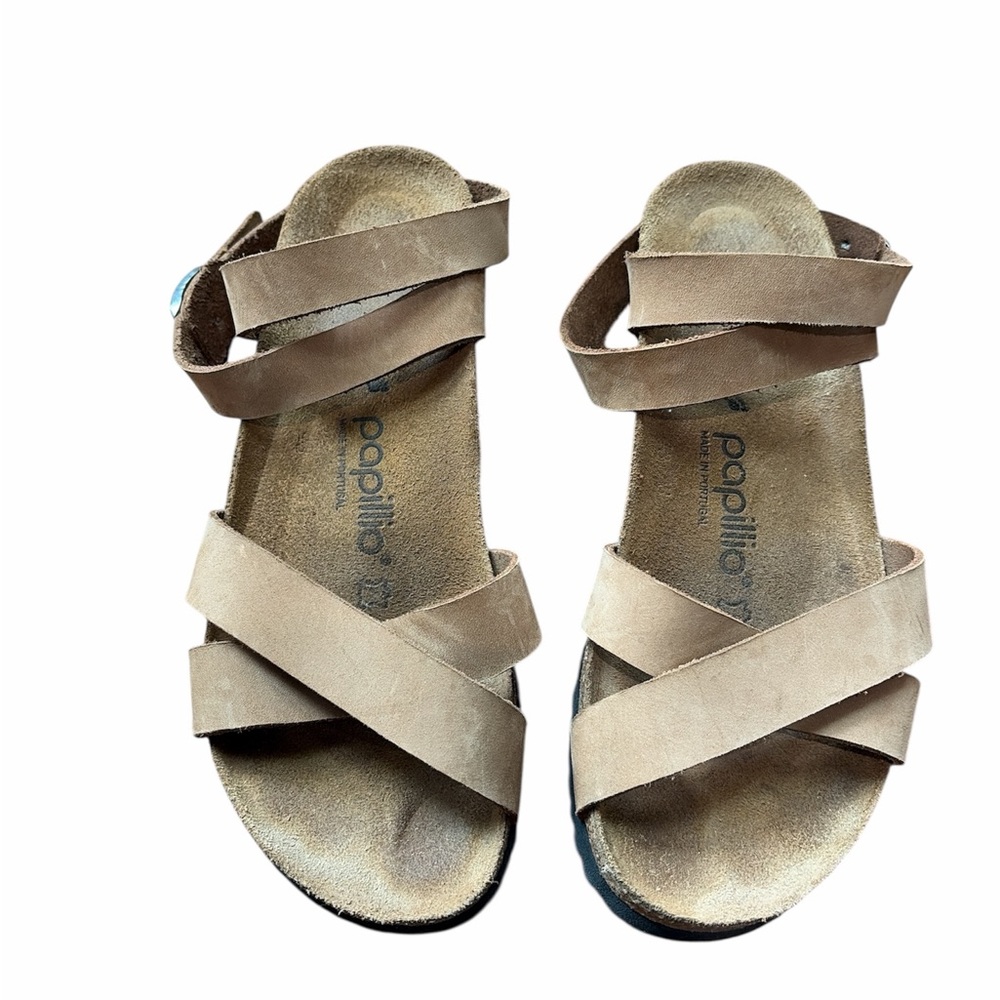 Papillio Tan Ankle-Strap Lola Wedge Sandals size 6.5/7